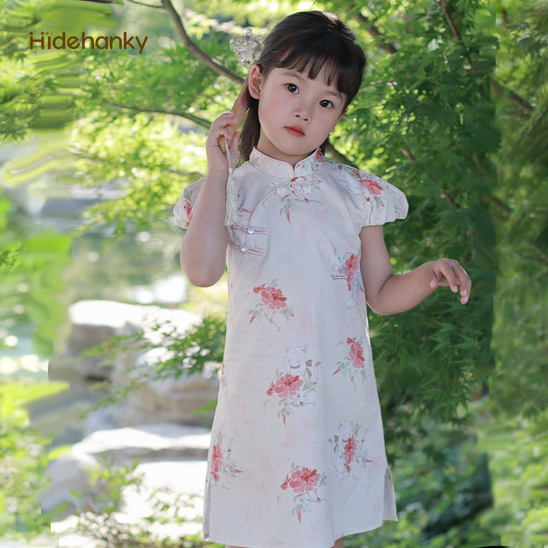 直播间秒杀价89可爱小猫咪儿童纯棉旗袍女童新中式改良连衣裙夏季