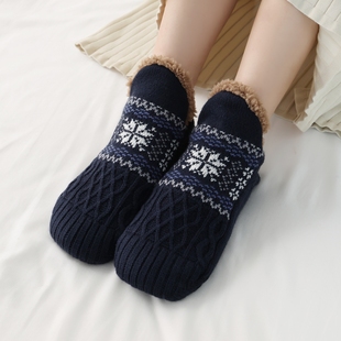 冬保暖加厚地板袜成人居家羊羔绒袜拖防滑软底鞋 袜暖脚袜套睡眠袜