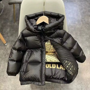 儿童羽绒服男童女童黑金加厚保暖秋冬季中大童白鸭绒短款连帽外套