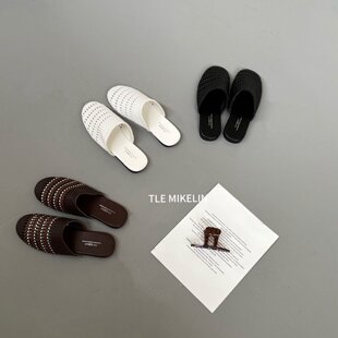TLE MIKELIN 2026新款编织镂空包头半拖鞋女夏外穿复古懒人穆勤鞋