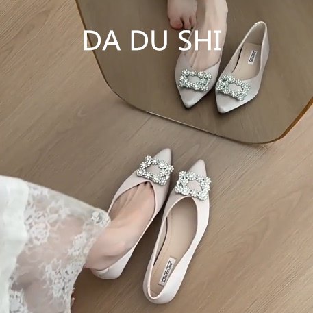 羊皮版！绝美水钻尖头包鞋女一脚蹬通勤平底瓢鞋真皮软底玛丽珍鞋,女鞋,浅口单鞋,淘宝优惠券,粉丝福利购,淘宝优惠卷