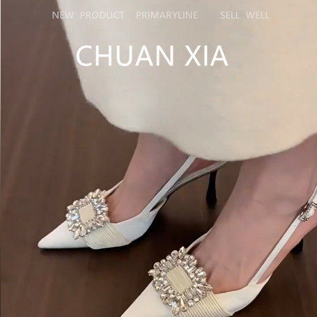 羊皮版！绝美水钻一字带高跟鞋女尖头细跟单鞋配裙子真皮包头凉鞋,女鞋,包头拖,淘宝优惠券,粉丝福利购,淘宝优惠卷