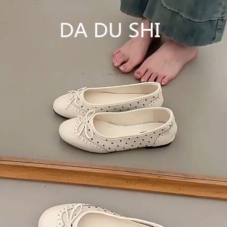 羊皮版~白色波点玛丽珍鞋