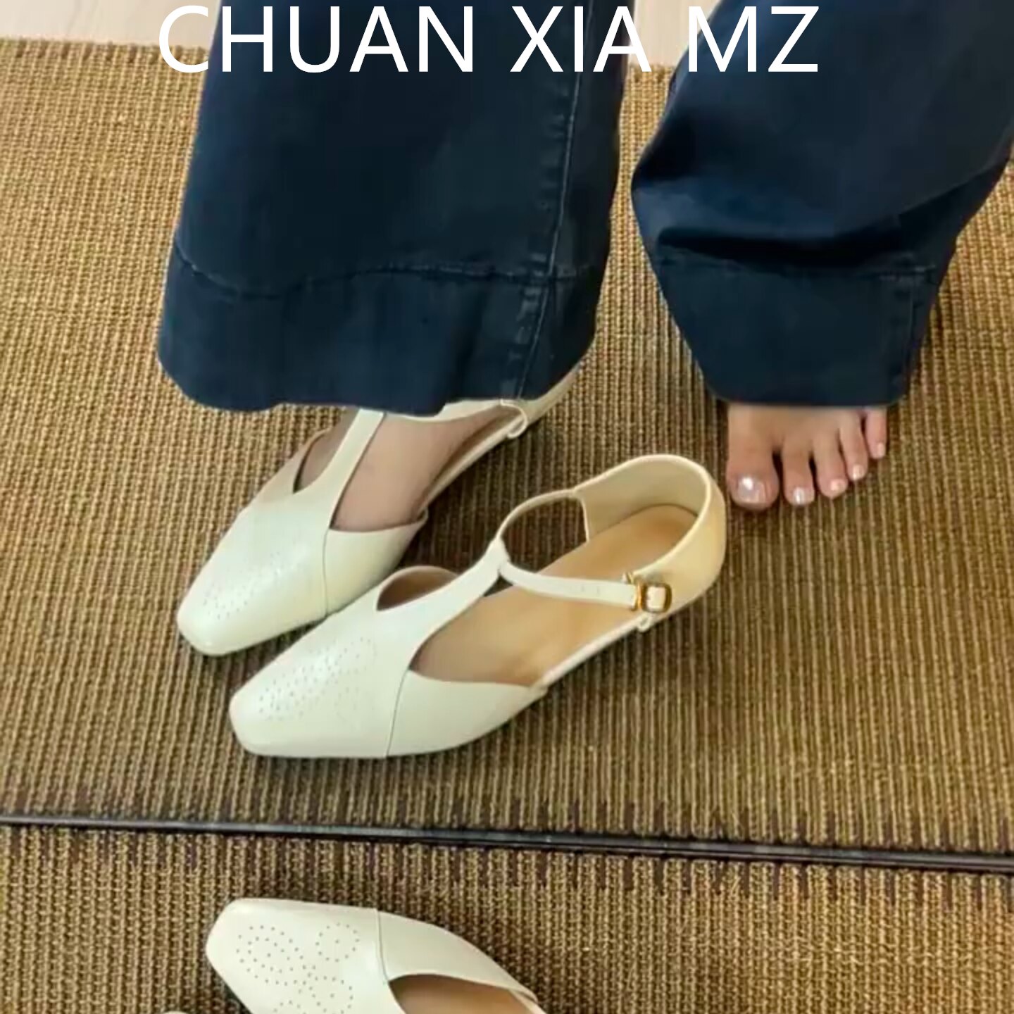 羊皮版!时尚T字绑带包头