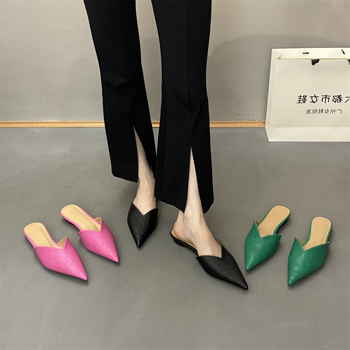 仙女尖头平底凉拖小众懒人拖鞋2024年春秋新款时尚包头半拖鞋百搭