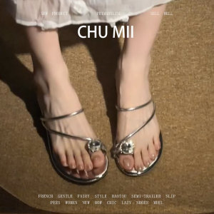 羊皮版~银色坡跟套趾凉鞋