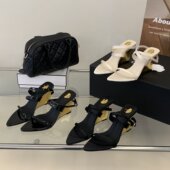 XIANG FAN 欧美风一字带凉鞋 DING 女尖头搭扣低跟性感外穿坡跟鞋