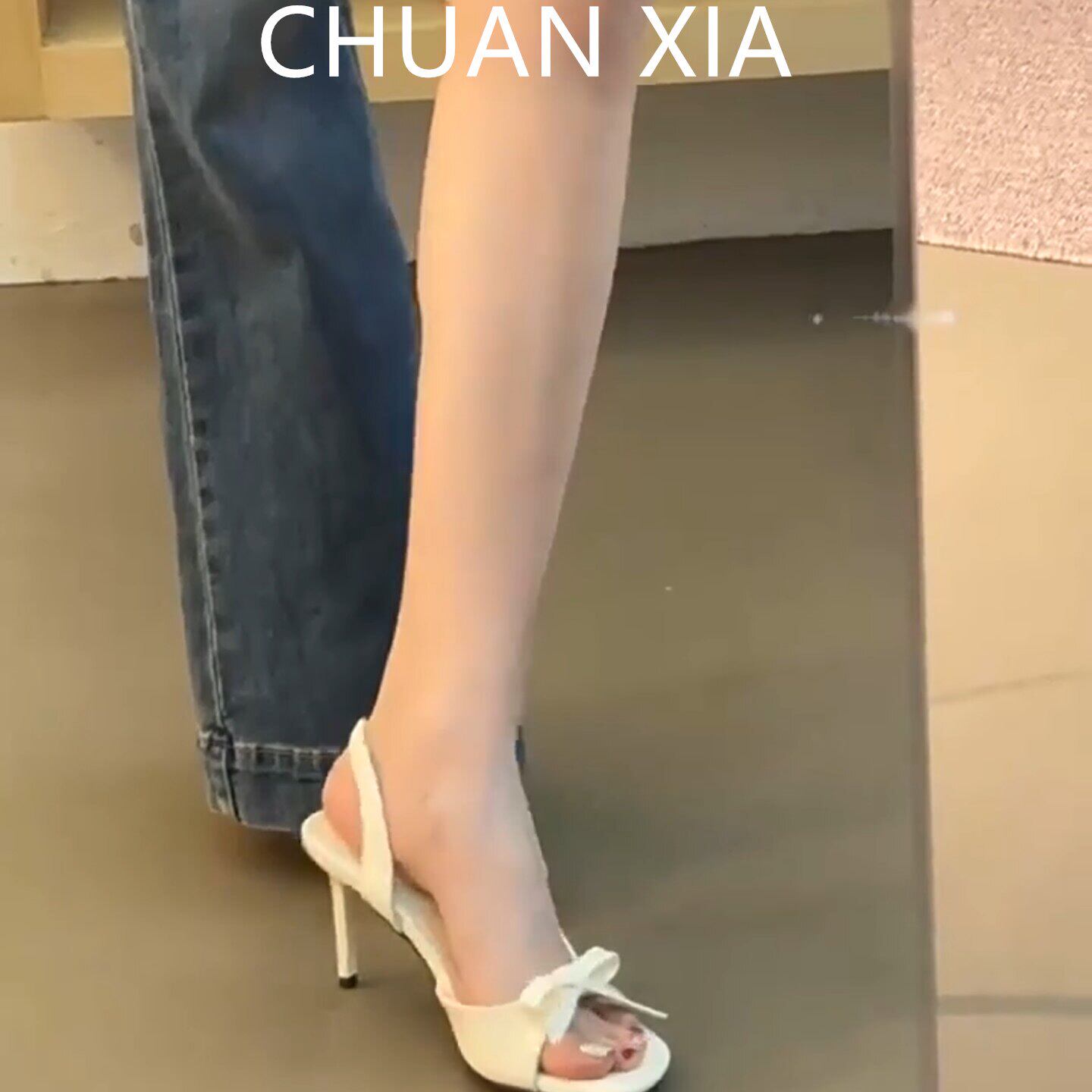 羊皮版~甜美蝴蝶结细跟凉