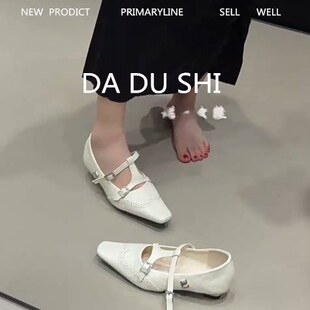 羊皮版 女气质百搭粗跟瓢鞋 温柔优雅玛丽珍鞋 复古方头布洛克单鞋