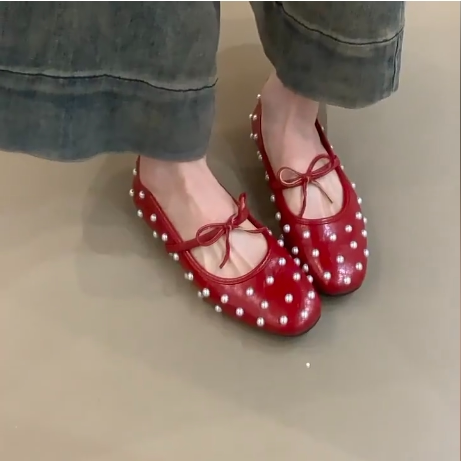 羊皮版！韩式小香风平底单鞋女温柔珍珠真皮玛丽珍鞋时尚方头瓢鞋,女鞋,浅口单鞋,淘宝优惠券,粉丝福利购,淘宝优惠卷