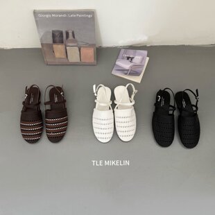 TLE MIKELIN 法式编织包头凉鞋女2026年新款一字扣带复古罗马凉鞋
