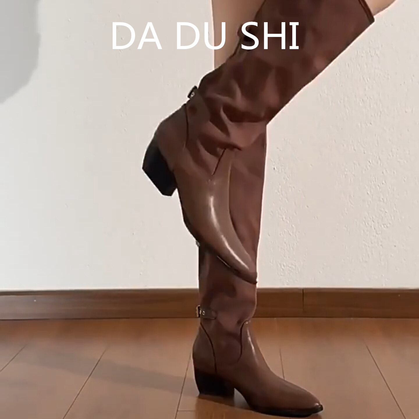 羊皮版!韩版棕色尖头长