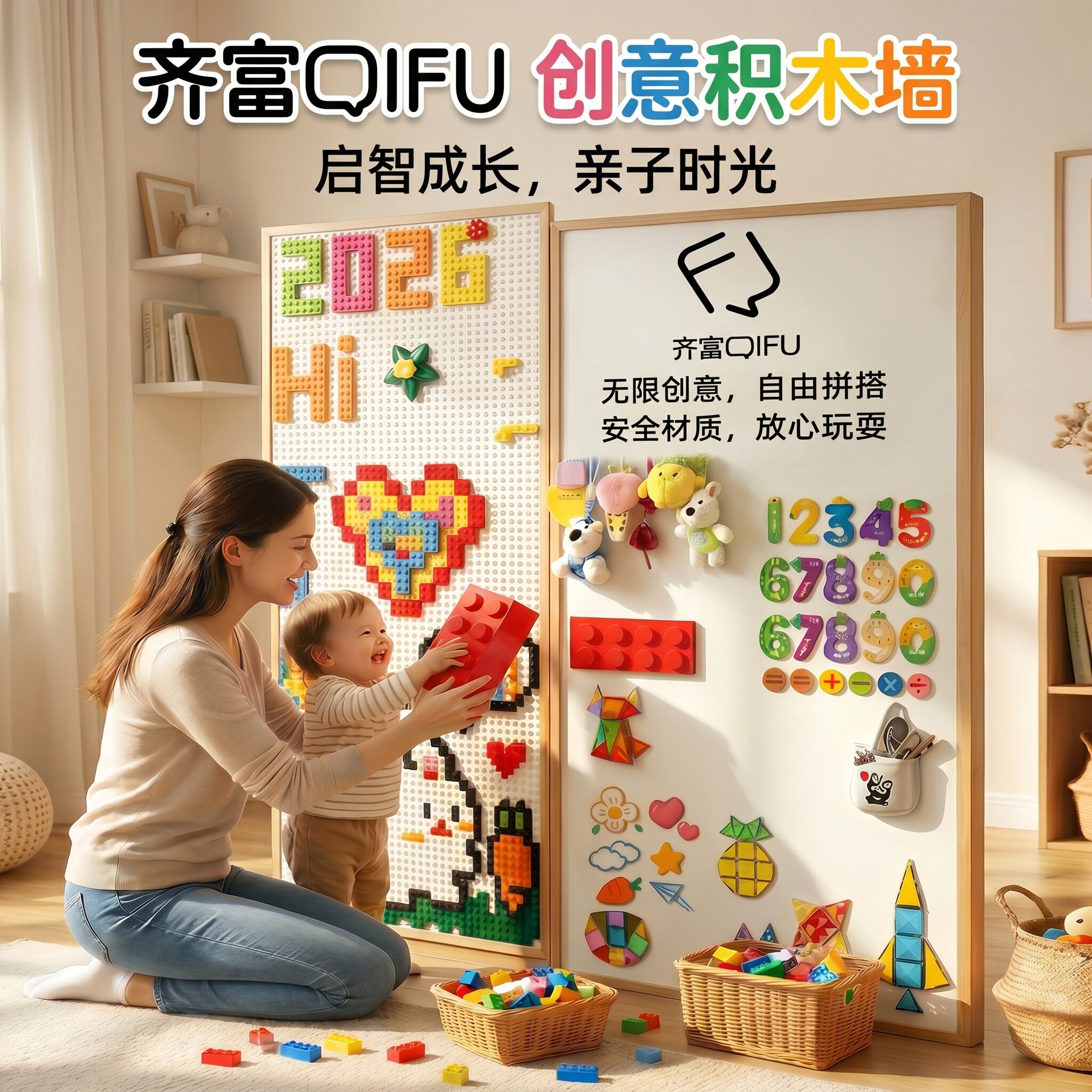 儿童积木板育伴墙磁吸白板组板
