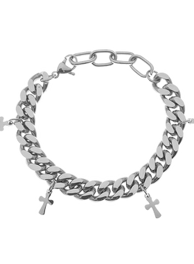 男士钛钢嘻哈十字架流苏手链