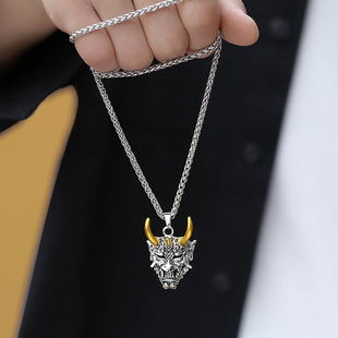 般若金角项链男潮日系鬼怪骷髅面具个性嘻哈潮男街头钛钢夏季吊坠