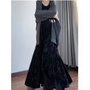 读衣术加厚金丝绒印花半身裙 步步生莲鱼尾裙 国风丝绒到脚踝长裙