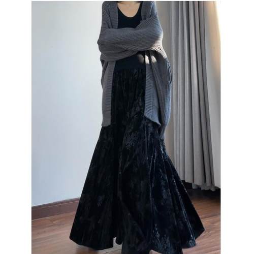 读衣术国风丝绒半身裙秋冬加厚