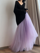 读衣术丁香紫超仙网纱半身裙 蓬松感柔软仙女裙子 不规则温柔纱裙