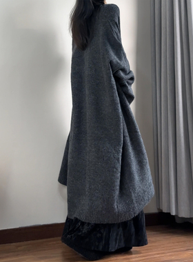 读衣术慵懒风宽松针织开衫 韩版时尚休闲长款过膝加厚大毛衣外套