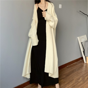 慵懒风软糯针织外套 冬开衫女洋气加厚大衣 超长款毛衣外搭到脚踝