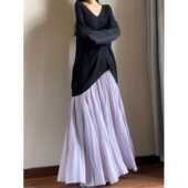 读衣术香芋紫百褶裙 雪纺垂坠感高端半身裙 雪纺长裙到脚踝百叶裙