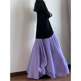 读衣术浪漫紫艺术感半身裙开春绝美多巴胺长裙松紧腰百搭棉麻裙子