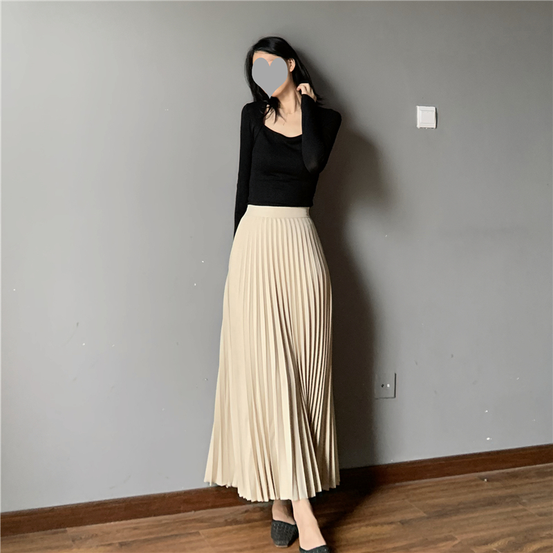 西装料百褶裙长裙知性伞裙半身裙