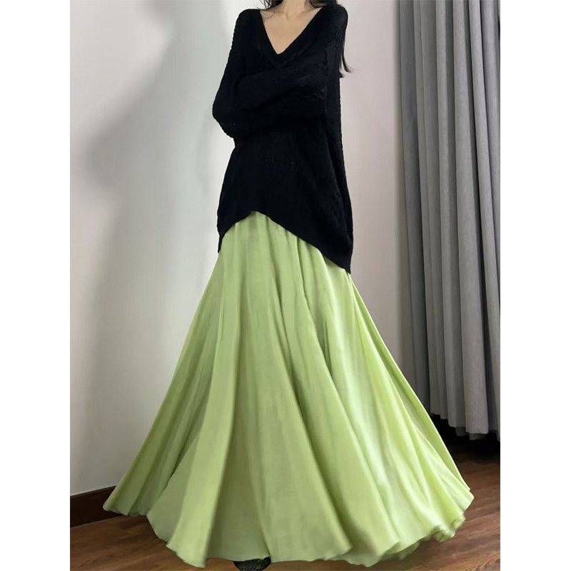 读衣术豆青色文艺森系禅意半身裙