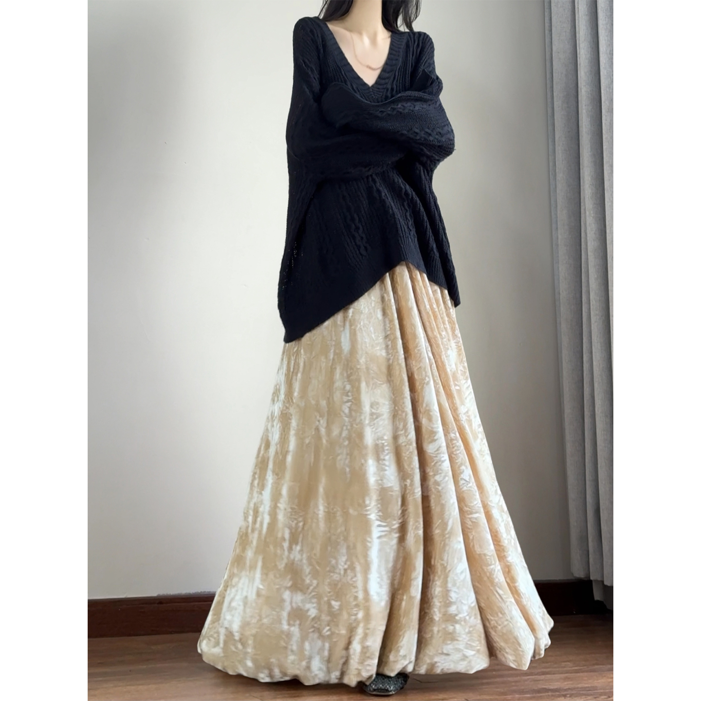 读衣术温柔秋冬丝绒加厚花苞裙