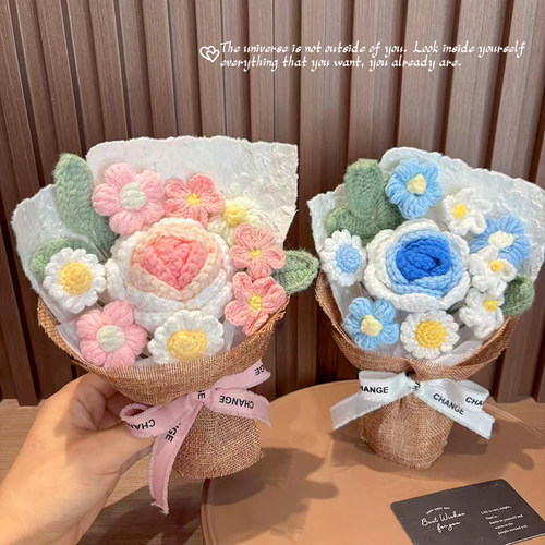 迷你针织毛线永生玫瑰花束送礼