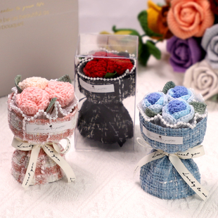 迷你小香风花束见面玫瑰花成品手工编织毛线花束礼品送女生日礼物