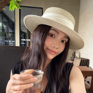 草帽女夏2025新款 度假風海邊沙灘帽大頭圍男 大檐防曬遮陽平頂法式