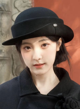 高级感英伦赫本风纯羊毛礼帽女秋冬时尚洋气显脸小千金贝雷渔夫帽