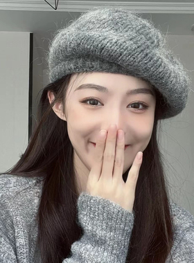 针织贝雷帽韩系百搭女秋冬大头围
