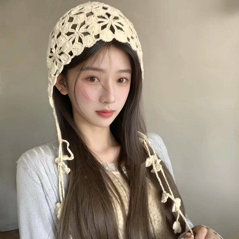 手工针织包头帽女2025春夏新款时尚洋气民族风薄款套头冷帽大头围