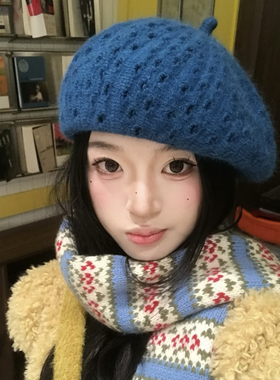 针织毛线贝雷帽女秋冬新款大头围