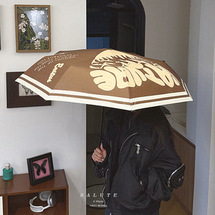 雨傘女自動防曬晴雨兩用復古潮牌太陽傘黑膠遮陽傘學生網紅風 美式