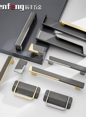 简约北欧轻奢金色灰色橱柜衣柜门二合一美式抽屉酒柜拉手家具五金