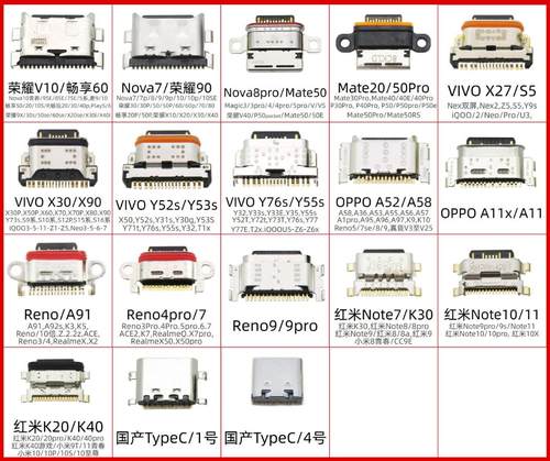 常用TypeC口尾插接口 适用荣耀10 9x Nova7 A52 Y76s Reno 充电口