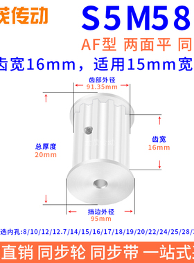 同步带轮S5M58槽宽16双面平内孔5 6 8 10 12.7 14 15 16 17同步轮