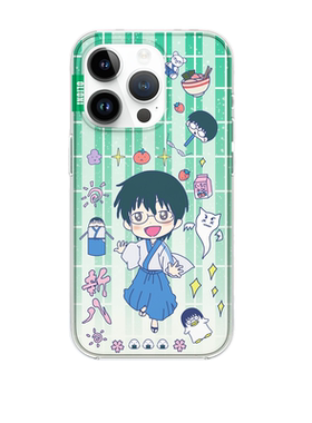 olioni 银魂新八可爱苹果满印半包边磨砂手机壳iphone16promax/16/15/14//13大孔双层IMD防摔可挂绳