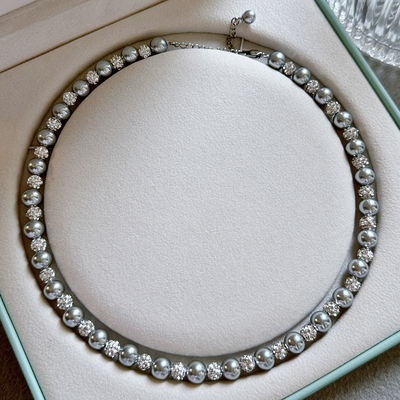 铂金灰珍珠项链女款真多麻2025新款爆款轻奢小众高级感毛衣链颈链