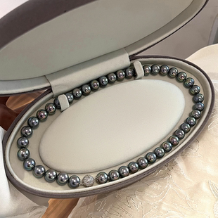 大溪地孔雀绿珍珠项链女款2025新款爆款轻奢小众颈链黑灰色锁骨链