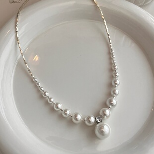 碎银子珍珠项链s925纯银饰女2025新款爆款轻奢小众澳白吊坠锁骨链