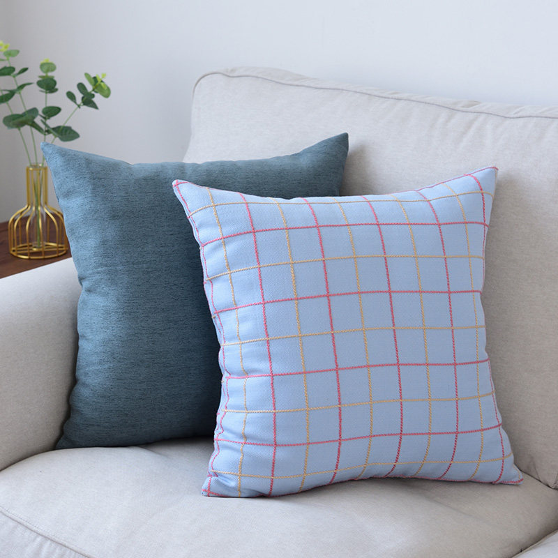格子布艺抱枕家用沙发靠垫办公室床头靠枕汽车腰枕亚麻午睡枕简约