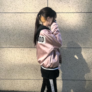 高街FOG第五季5th勋章夹克亮粉色贴布刺绣棒球服 F.OG短款外套