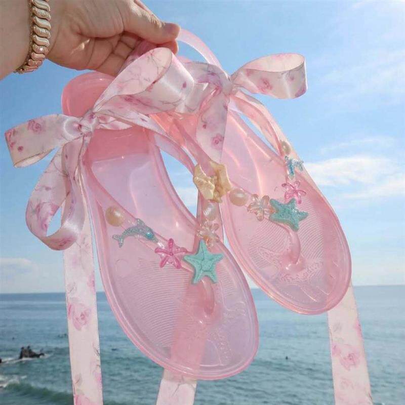 绝美不累脚人字拖夏日海边立体海星凉鞋女生半透明高颜值果冻拖鞋