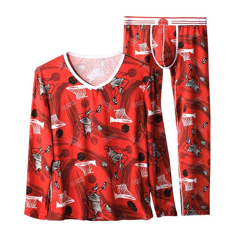 男士保暖内衣套装薄款棉质秋衣秋裤个性潮运动V领低领打底衫秋冬