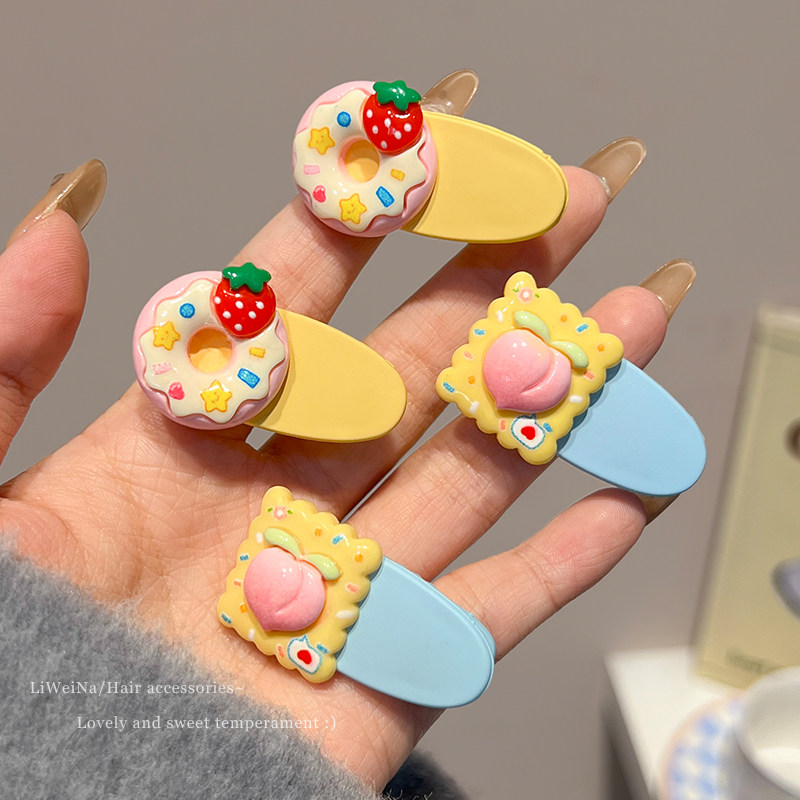 可爱甜甜圈发夹女前额侧边刘海夹碎发鸭嘴夹2024新款儿童发卡头饰