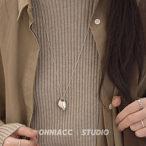 磨砂哑光椭圆平安扣纯银项链